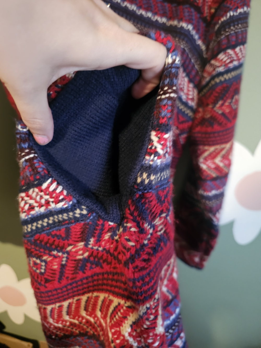 St. John's Bay Navy, Red and Cream Fair Isle Sweater - Picture 6 of 7